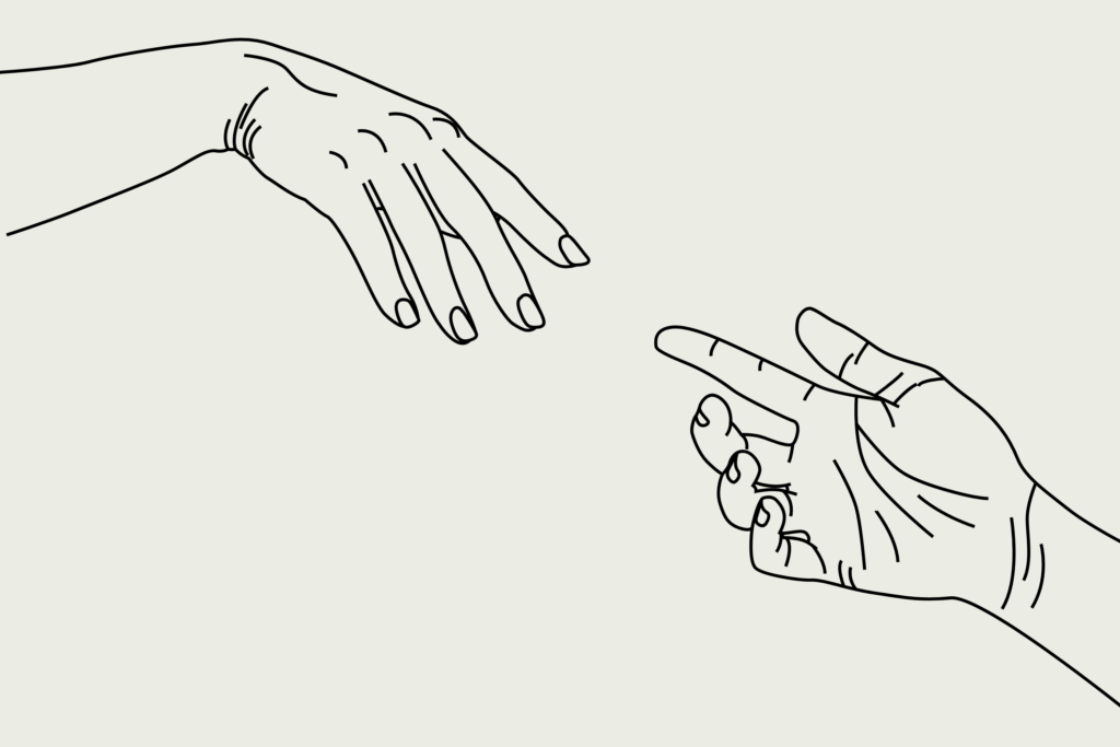 Illustration représentant deux mains tendues l'une vers l'autre symbolisant l'aide que peut apporter la sophrologie couplée aux neurosciences