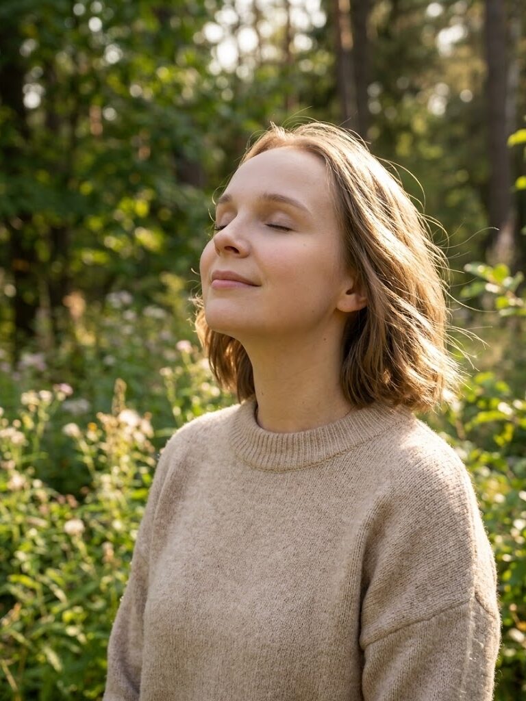 Photo de Camille, sophrologue à Val d'Arc, en Maurienne, en Savoie, en train de pratiquer la sophrologie en extérieur